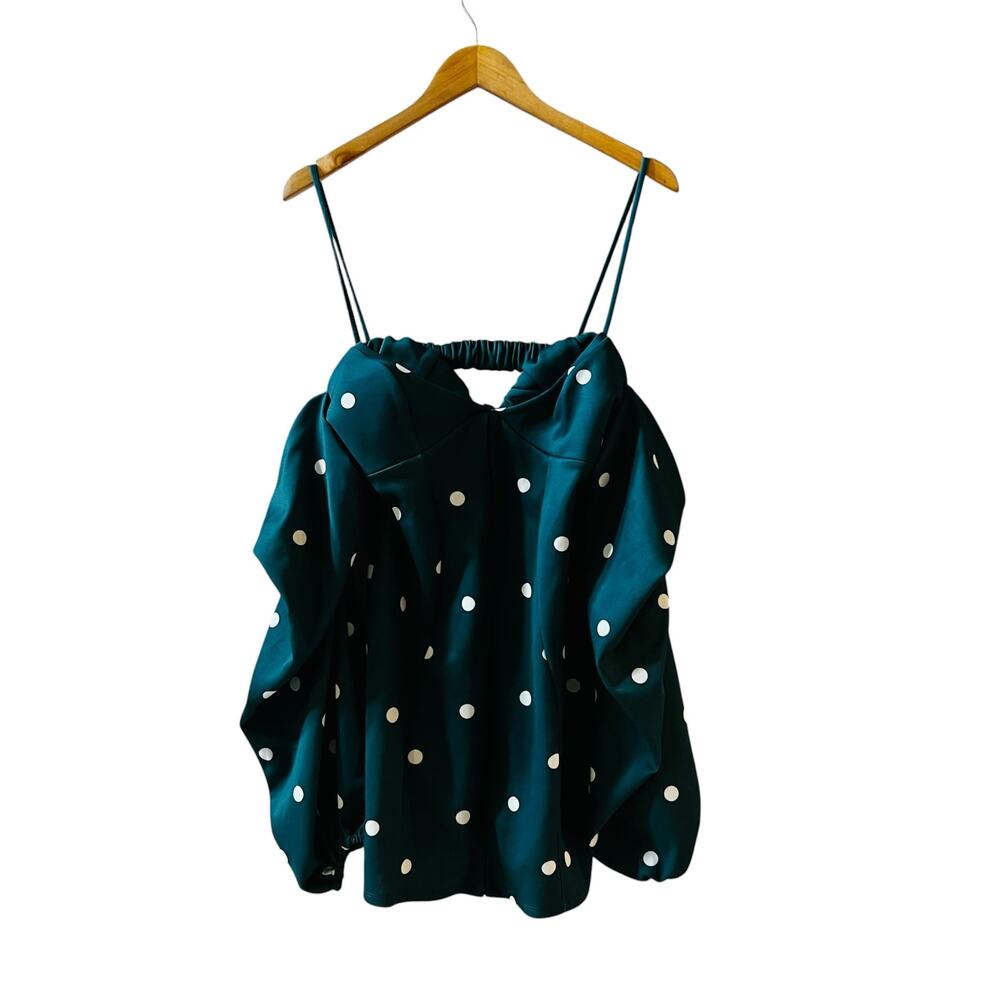 ASOS Polka Dot Cold Shoulder Dress Size 10 Green Cream NWT - Picture 2 of 8